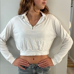 John Galt Stylish White quarter Zip-Up Crop Top